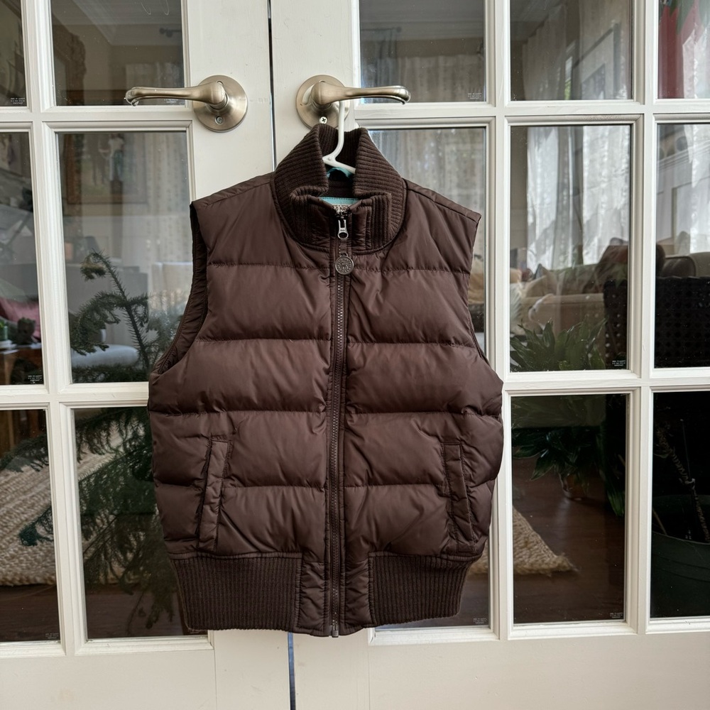 brown puffer vest